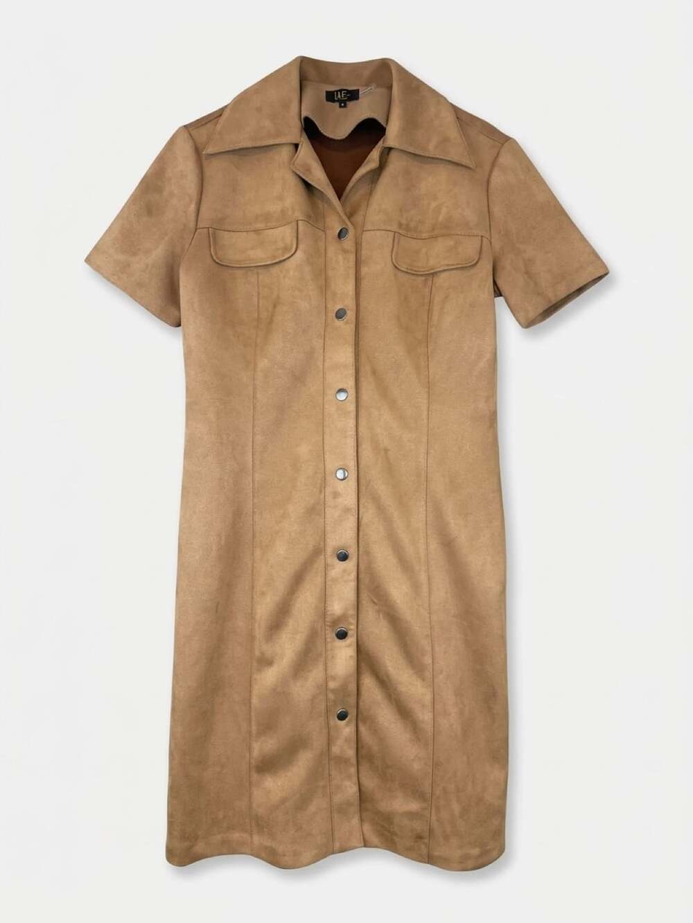 ILE New York Faux Suede Shirt Dress Size 10 Brown - Picture 2 of 4